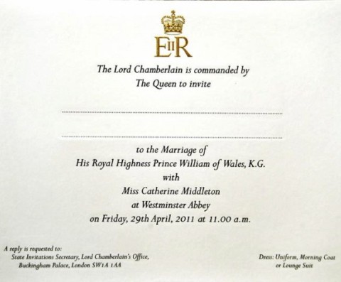 prince william and kate middleton wedding invitation. The wedding invitation.